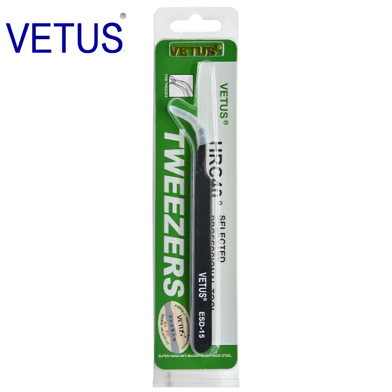 VETUS Original ESD Series ESD-15 (116mm) Anti-static High-precision Stainless Steel Tweezers Anti-acid Alkali Resistant Pincers