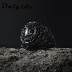Stainless Steel Jewelry Ring Men Black Stone Rings 2021 Trend Charm Fashion Male Women Finger Band Engagement Wedding Gift V023