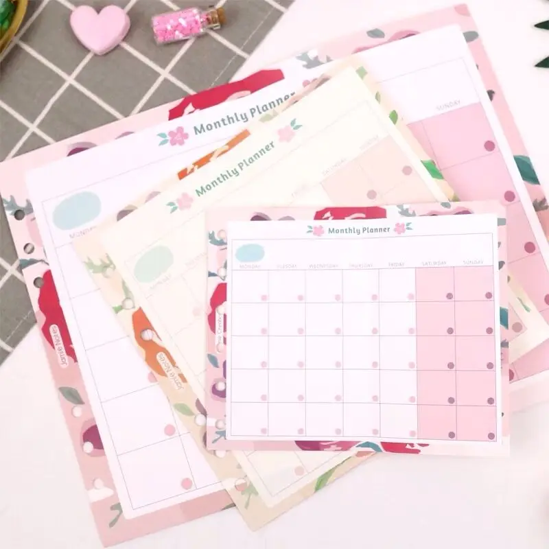 Sharkbang 20/40 sheets Kawaii Floral A5 A6 Loose leaf Notebook Refill Paper Weekly Monthly List Planner Agenda Stationery