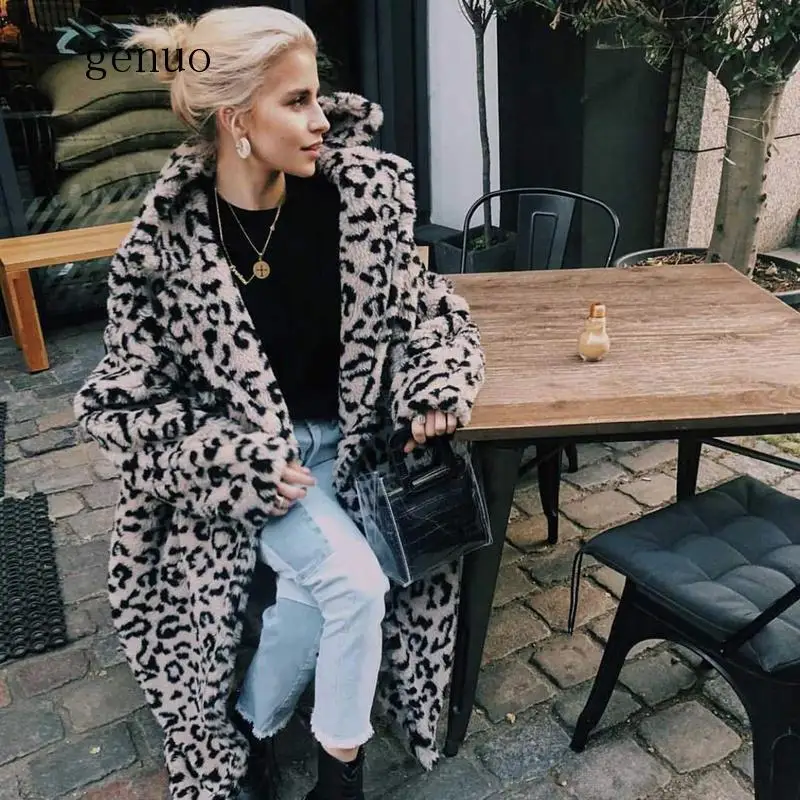 Luxury Fashion Leopard Long Teddy Bear Jackets Coats Women 2020 Winter Thick Warm Outerwear Brand Fashion Faux Fur Coat Female