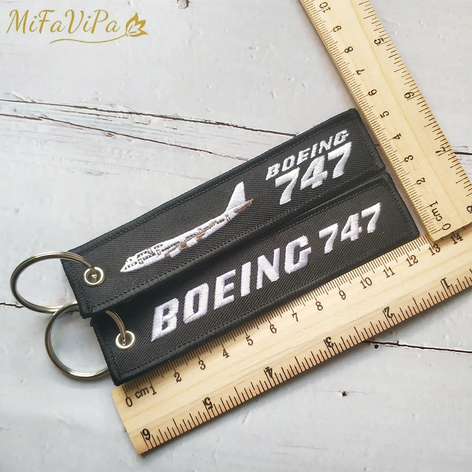 2 PCS Black Embroidery Boeing Keychain Fashion Trinket Phone Strap Aviation Key Chains for Men Gift Luggage Tag Key Rings