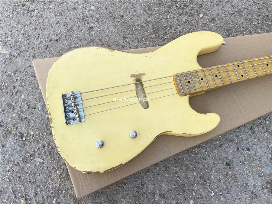 Inheriting classic creamy yellow 4-string electric bass for antique customizable free shipping