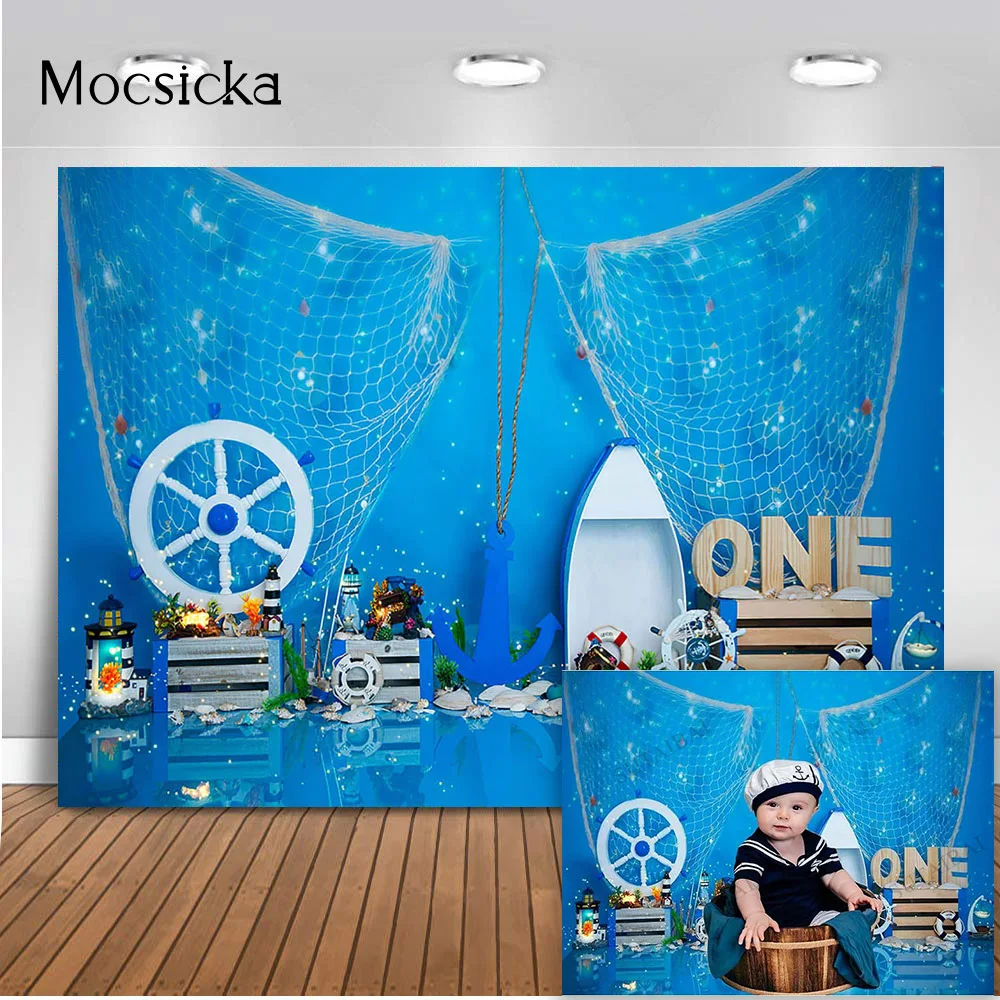 

Under the sea backdrop Mermaid Princess Background for Photo Studio Sailing adventure 1st Birthday for sailor Cake Smash Props