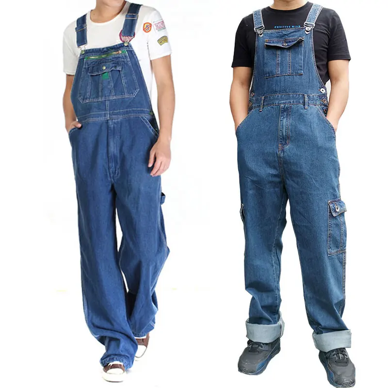 Men's Denim Overalls Jumpsuit Large Size Strap Straight Pants Blue Jeans Men's Plus Size Work Clothes More Sizes 30-48 50