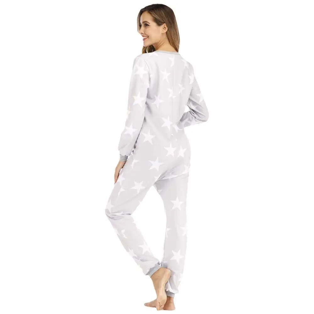 2020 Womens Pure Color Grey Zipper Sweatshirt One Piece Jumpsuit Pajama Warm Sleepwear Set