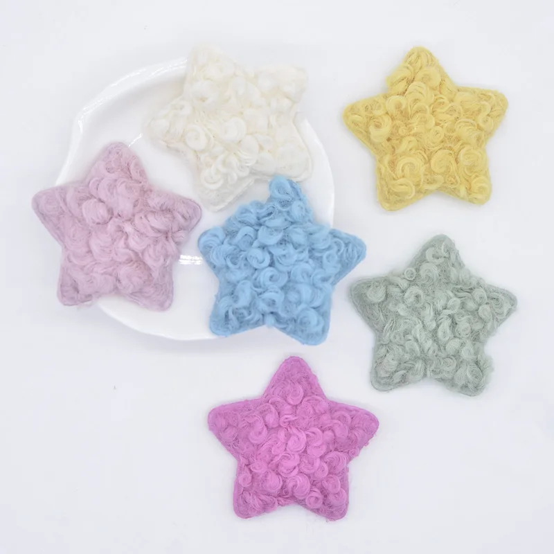 12Pcs Soft Curled Plush Padded Patches Star Appliques for Crafts Clothes Sewing Supplies DIY Headwear Hair Clips Accessories N06