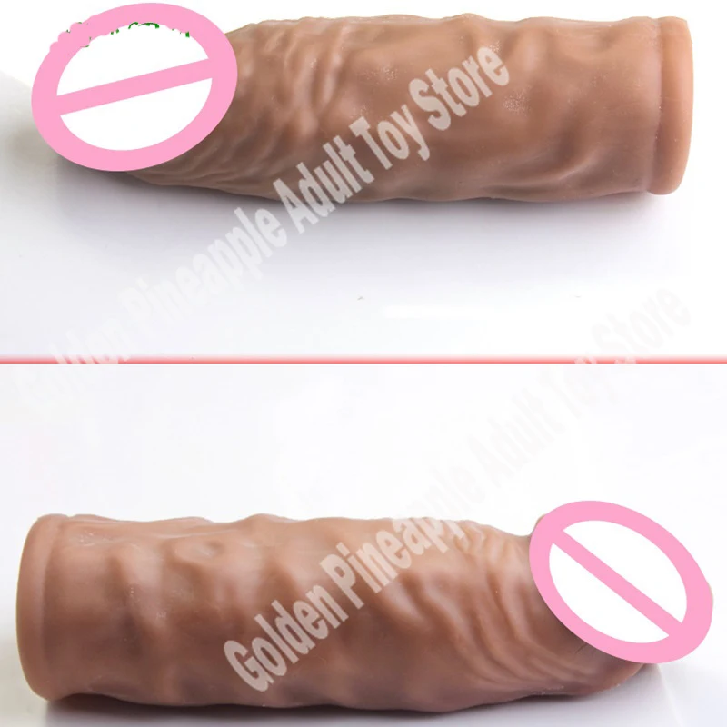 14/16/20cm Realistic Penis Sleeve Extender Cock Sleeve Dick Enlargement Delay Ejaculation Reusable Condom Men Sex Toys