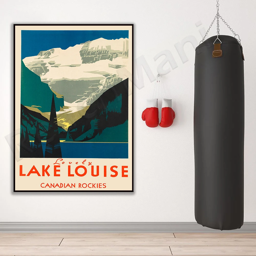 Lake Louise poster vintage art, Canada vintage travel poster canvas print wall art decoration