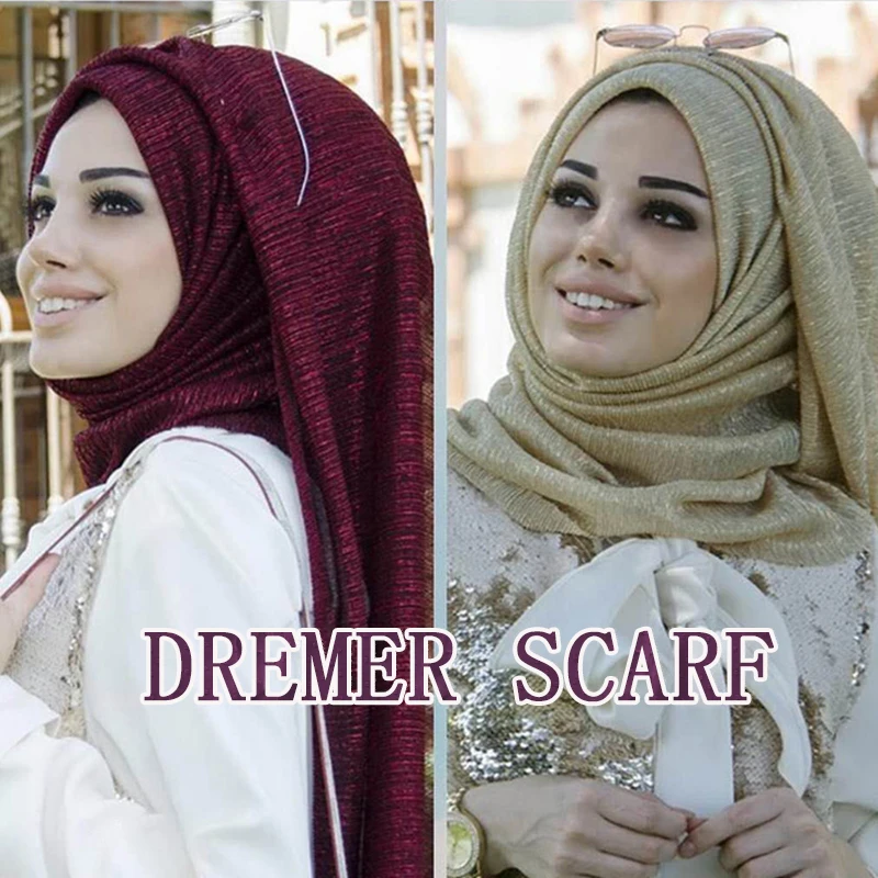 Lurex Glitter Hijabs dla kobiet muzułmańskie błyszczące szale zwykły marszczone szale kobieta Party etole plisowane Shimmer hidżab Turban Foulard