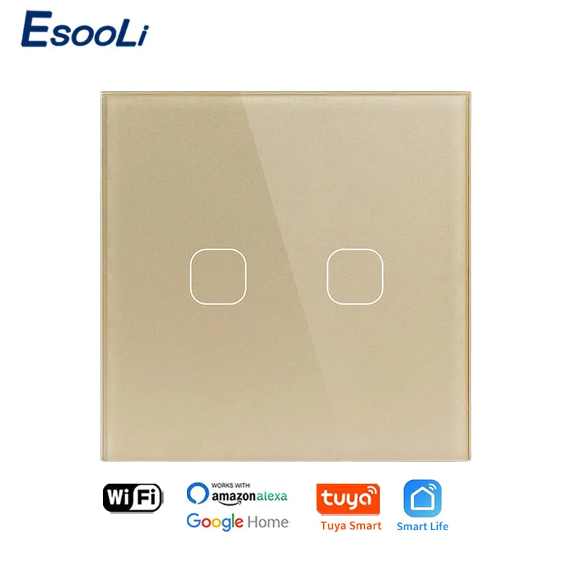 EsooLi Tuya Smart Life Glass Panel EU/UK Standard Touch Switch Zero/Single Fire Line Voice Control Light Wireless Wall Switch
