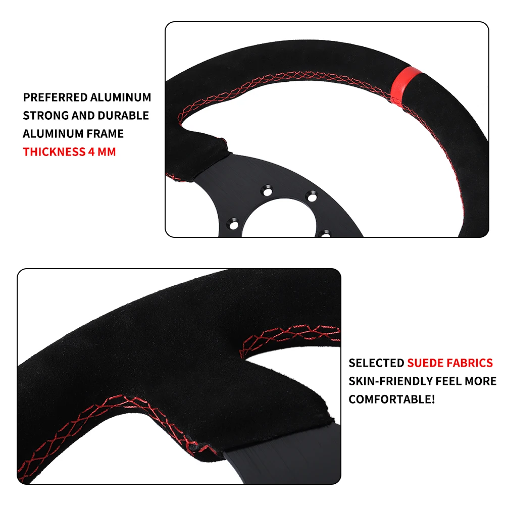 330mm Flat Steering Wheel Suede Aluminum Frame 13 Inch Drift Racing Pc Game Steering Wheel Universal