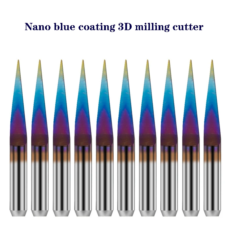 

Nano Blue Coating 3D Milling Cutter 3.175 Shank Tungsten Carbide V-type PCB Engraving Position 10/15/20/25 Degree 10pcs