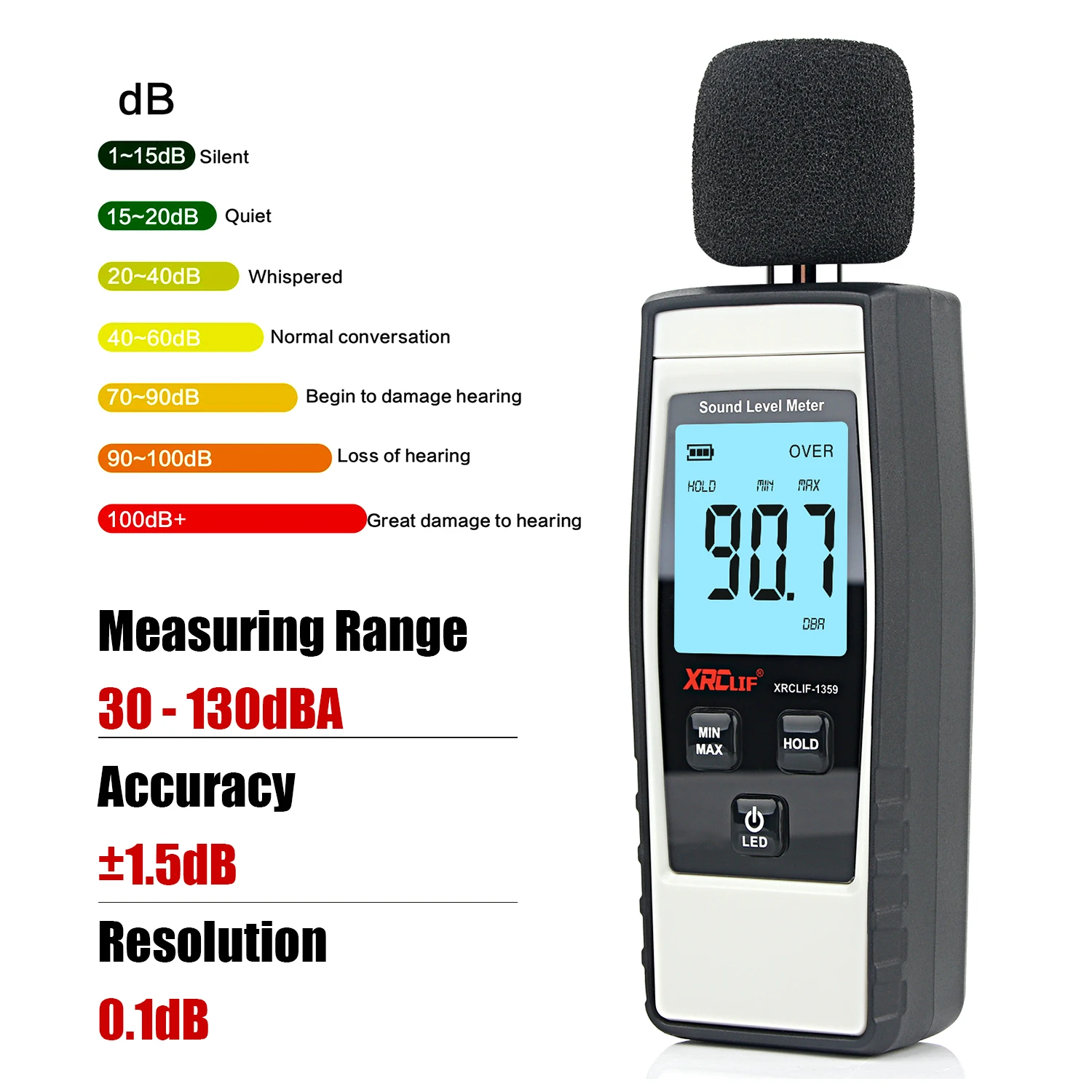 Xrclif-mini Noise Nível Medidor de Áudio Nível de Som Medidor Digital Handheld db Medidor Monitor de Som 30130db Decibéis