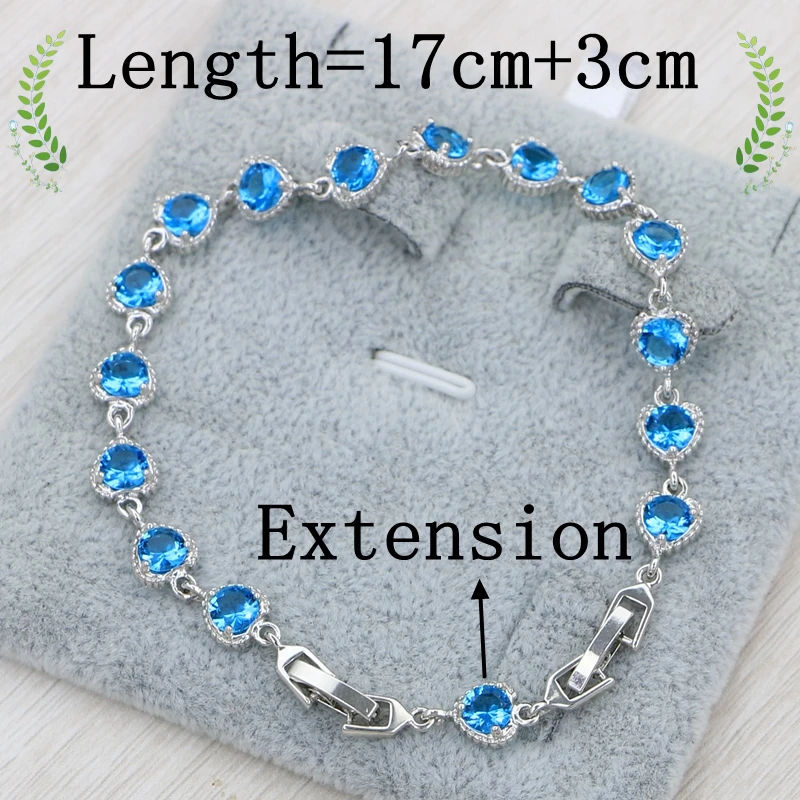 925 Stamp Logo Sterling Silver Bracelet for Women Sky Blue Zircon 17 Cm + 3 Cm Extension 2 Buttons Adjustable Length Bracelet