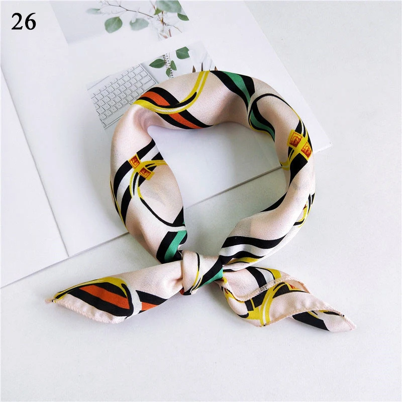 Square Silk Scarf Foulard Women Fashion Print Small Neck Scarves Office Lady Hair Band Foulard Hand Kerchief Bandana Shawl 2021