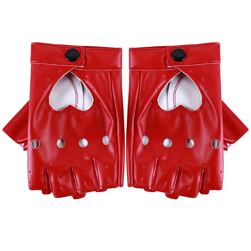 Leather Gloves Luvas Guantes Mujer For Women Girls Red Balck White Loving Heart Gloves Solid Heart Mittens Without Fingers Nail