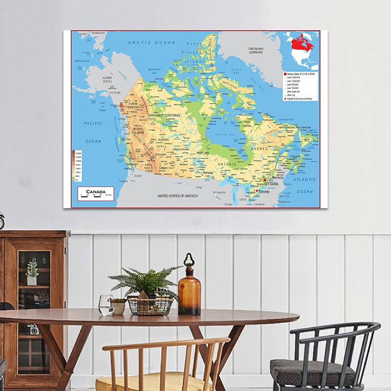 150*100cm mapa topograficzna kanady w języku francuskim oprawione plakaty i druki Wall Art włóknina do dekoracji salonu w domu