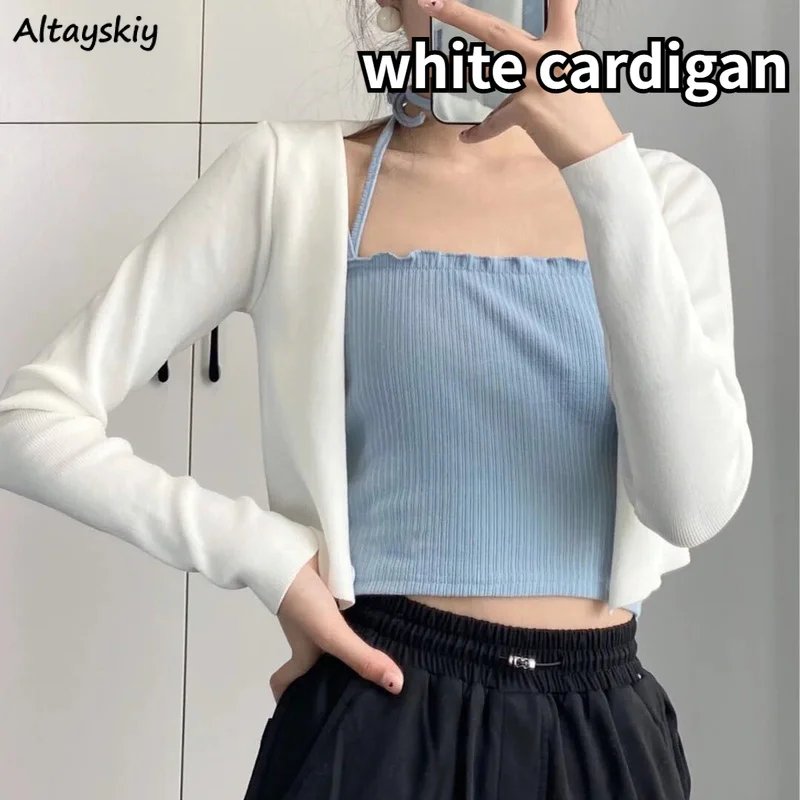 Cardigan Women Summer New Knitted Short Style Tops Korean Fashion Chic Mujer All-match Casual Cute White Harajuku Black Crop Top