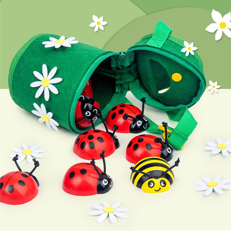 Wooden Montessori Counting Beetle Kindergarten Children Number Enlightenment Learn To Count Ladybug Backpack Educational Toy