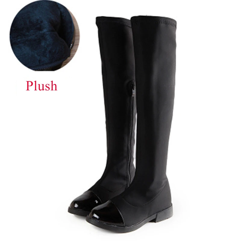 Mädchen Stiefel 2024 Winter neue Mode schwarz hohe Stiefel über dem Knie Stretch Stoff Prinzessin Stiefel für Kinderschuhe сапоги детские