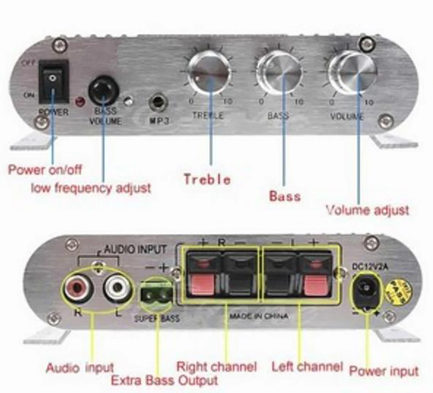 GAP-838 Amplificatore di potenza portatile Hi-Fi 2.1 MP3 Radio Audio Stereo Bass Altoparlante Booster Lettore per casa Auto Moto Nero Bianco