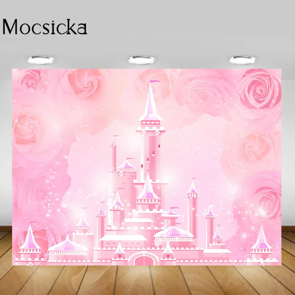 Mocsicka Photography Backdrops Pink Castle Rose Baby Child 1st Birthday Party Photo Background Decoration Photo Studio Photocall