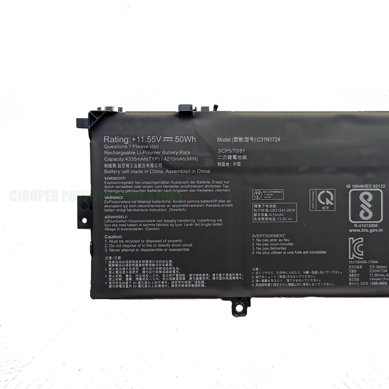 CP Original Battery C31N1724 11.55V/50Wh/4335mAh For ZenBook 13 UX331FA UX331FAL UX331U UX331UAL UX331UN U3100FAL 0B200-02760400