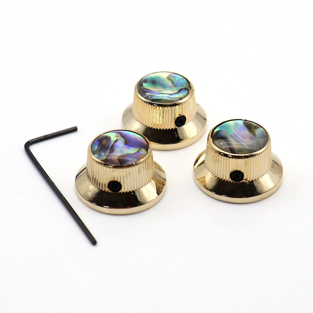 3Pcs Abalone Top Guitar Bass Knobs Strat Metal Knobs for 6mm Shaft Pots 3 colors