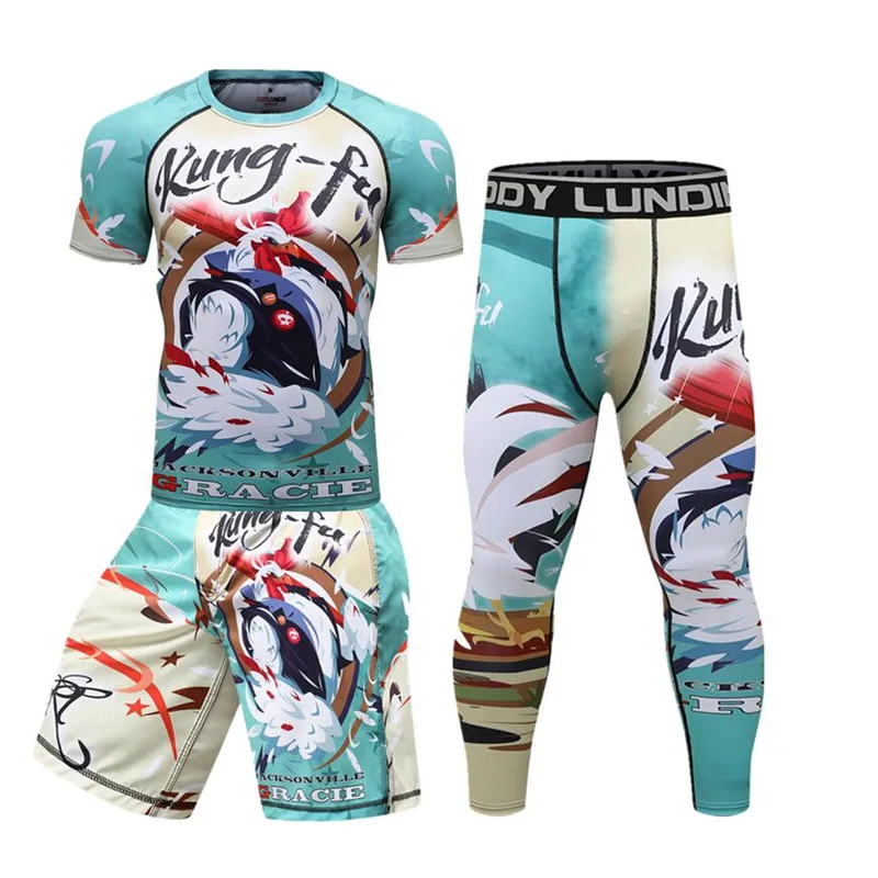 

New Men Boxing Tshirt+Pants Muay Thai Shorts MMA Rashguard Sets Boxeo Fitness Sport suits Jersey Jiu Jitsu Bjj Fightwear