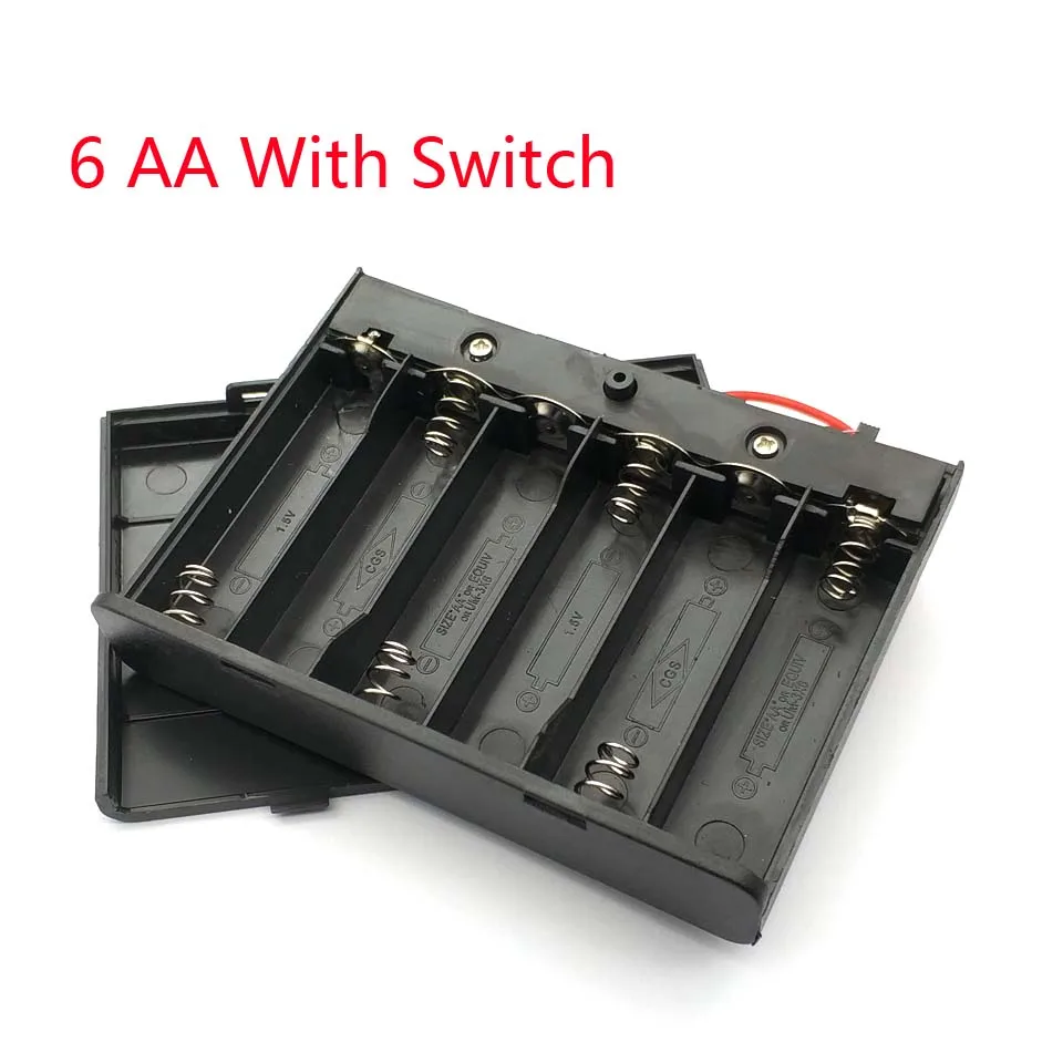 6 AA Batteries Holder Storage Case Plastic 1.5V Battery Case ON/OFF Switch with Cap Wire For 6 X 1.5V AA Battery