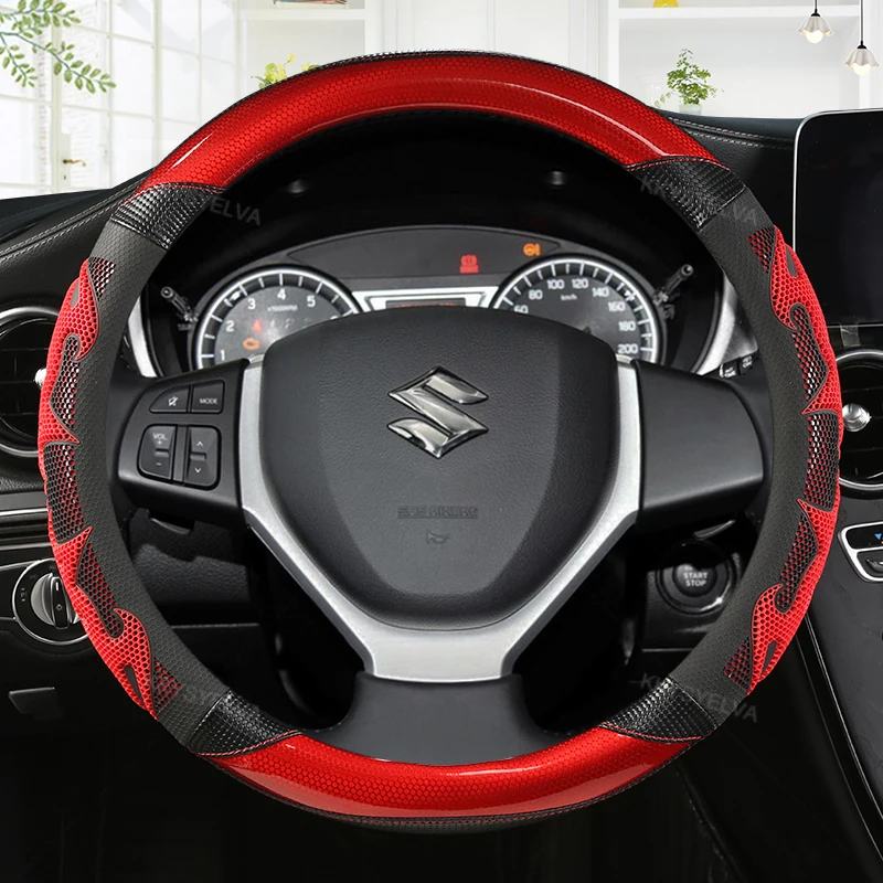 

Carbon Fiber Leather Car Steering Wheel Cover 38CM for Suzuki Swift Grand Vitara Ertiga SX4 Alto Ciaz Dzire APV S-Cross Ignis