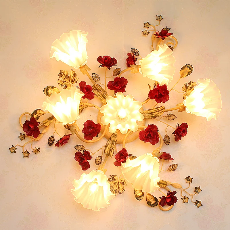 Floral Decora Rural Art Decor Flower Ceiling Light Home Lighting Living Room Bedroom Led Light Ceiling Living Room Foyer Lights