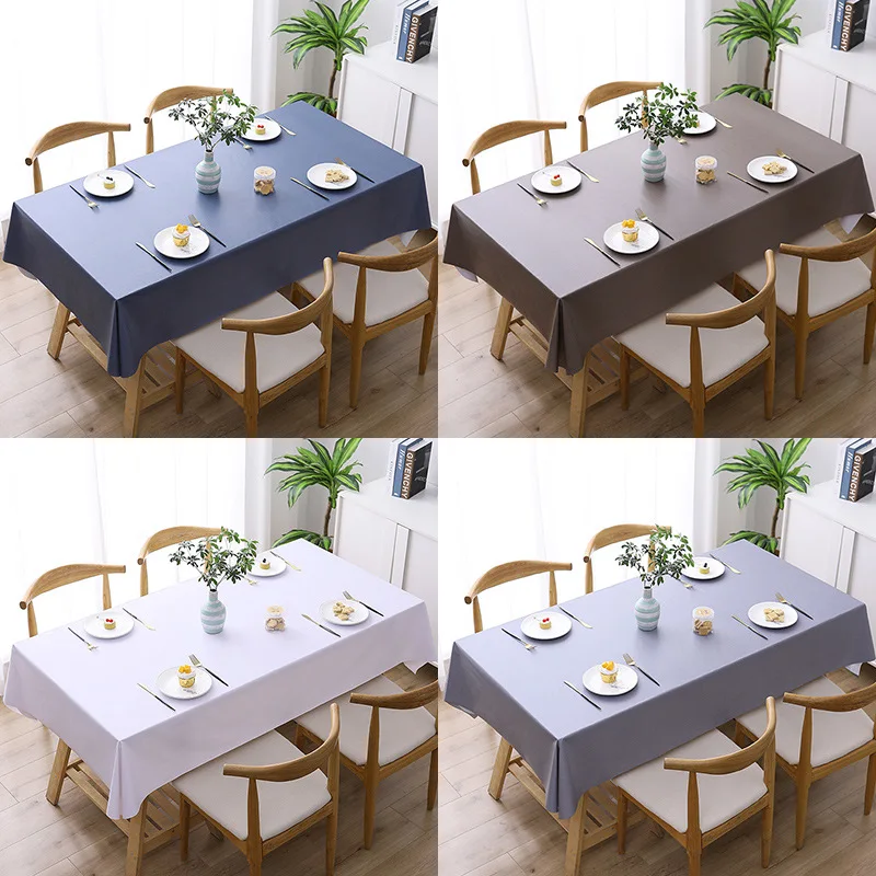 Pure Color Scandinavian Tablecloth Waterproof Oil-Proof Anti-Scalding Non-Washable Coffee Table PVC Plastic Rectangletable Room