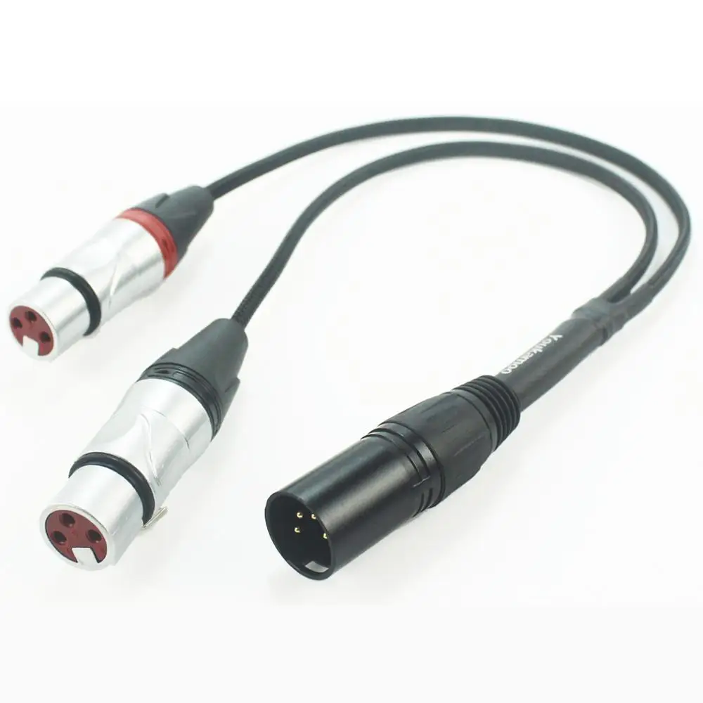 4 Pin XLR to Dual 3 Pin XLR Female Silver Plated Audio Headphone Adapter Cable 1 FT 0.3M Male to Female