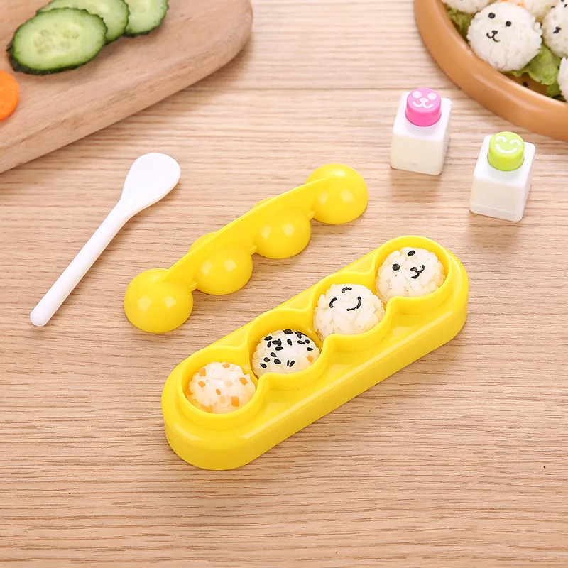 Rice Ball Making Kit Ball Shaped Sushi Molds Shaking Mould with Spoon Seaweed Embossing Mold for Kids DIY Meal Sushi Tools