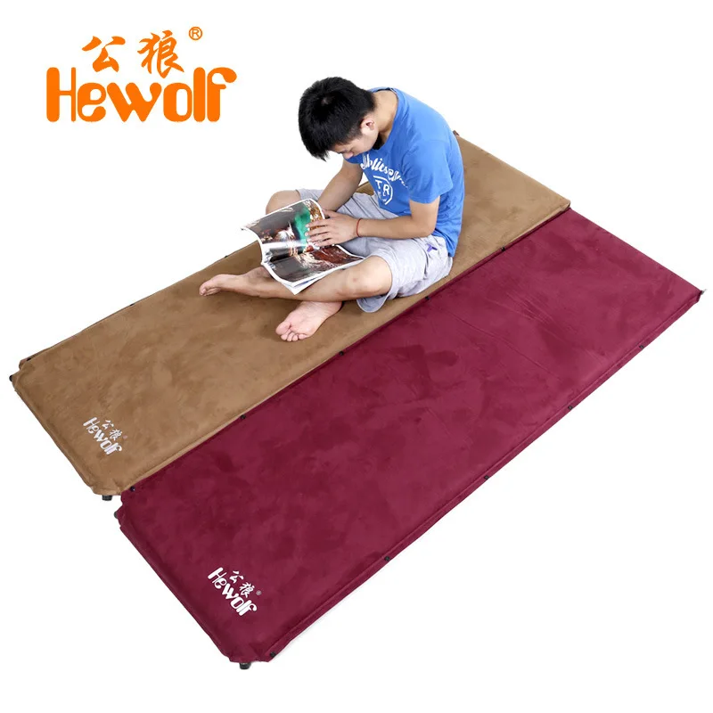 2Pcs/1lot!Hewolf 6.5cm thick suede automatic inflatable cushion moisture-proof mattress outdoor camping tent mat nap mats