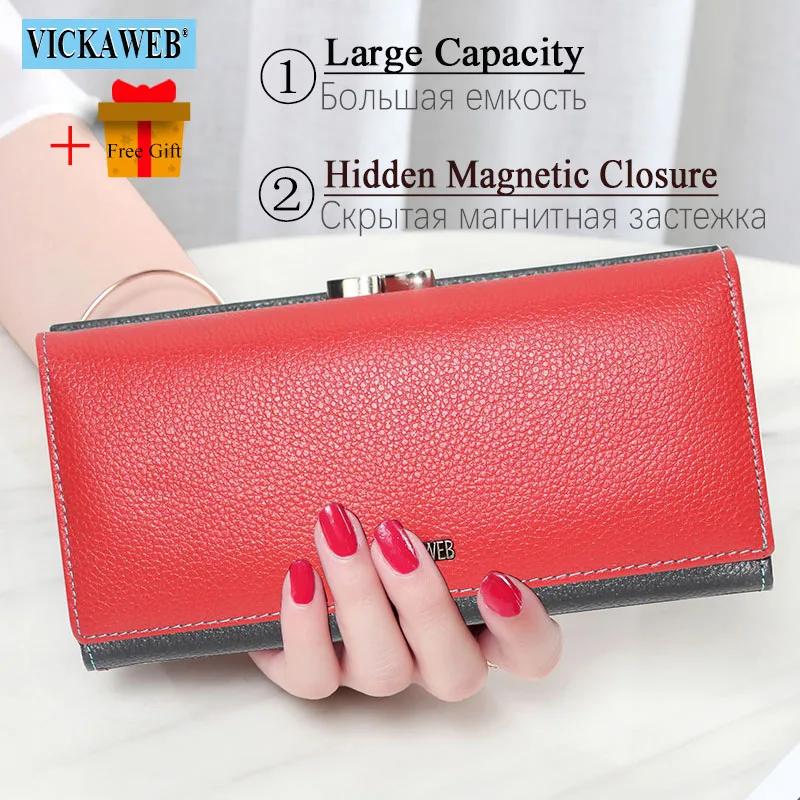 Free Gift Genuine Leather Women Fashion Wallet Rainbow Magnetic Hasp Coin Purse Female Long Ladies Money Clutch Bag WRS-1518