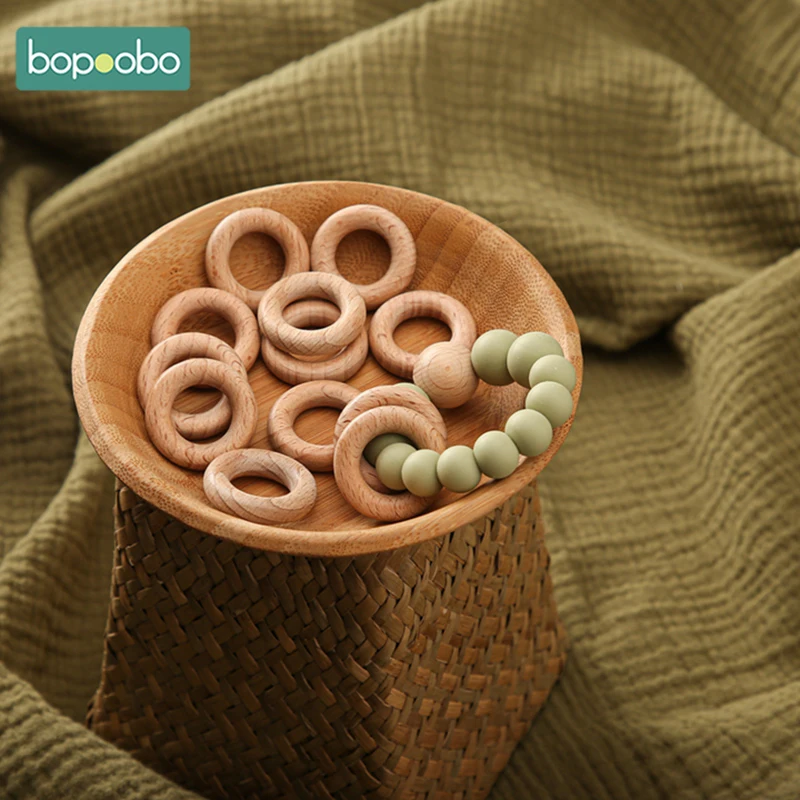 

Bopoobo10PCS 25mm/30mm Wooden Ring Baby Teether Montessori DIY Bracelet Ornaments Accessories Gift Infants Tooth Care Products