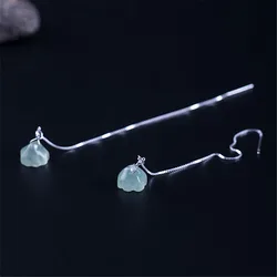 Natural Jade Lotus Drop Earring Real 925 Sterling Silver Dangle Hook Earring Jewerly For Women Vintage Fine Jewelry Dropshipping