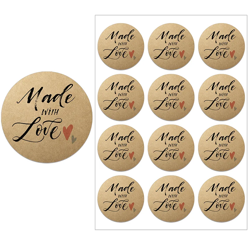 3.5/4.5cm Kraft Paper /White Paper Labels Stickers Scrapbook Gift Stationery Label Stickers Handmade With Love Thank You Sticker