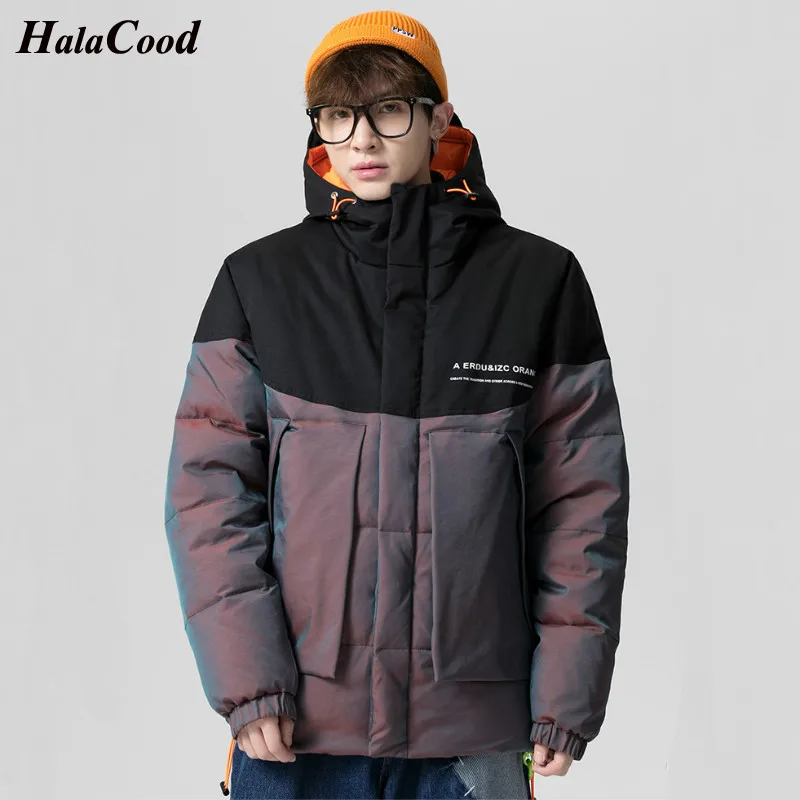 

Men Metal Shining Warm Down Jackets Solid Color Black Winter Snow Down Jackets Hooded Zipper Up Windbreaker Parka Overcoat M-4XL