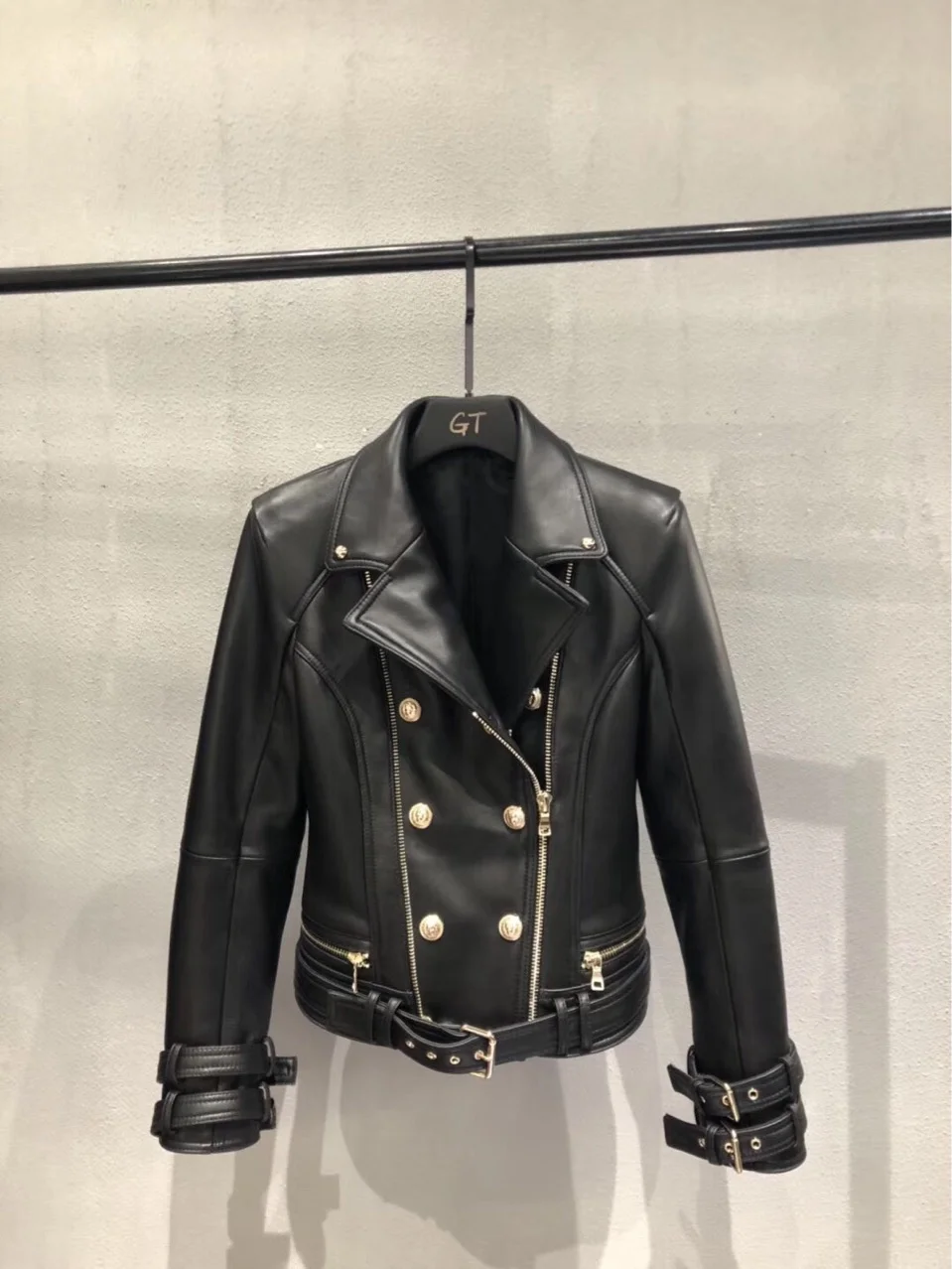 Echt Leder Jacke Natürliche Schaffell Frauen Motorrad Biker Mantel Schwarz Weiß Echtes Leder Vintage Outwear Weibliche Plus Größe