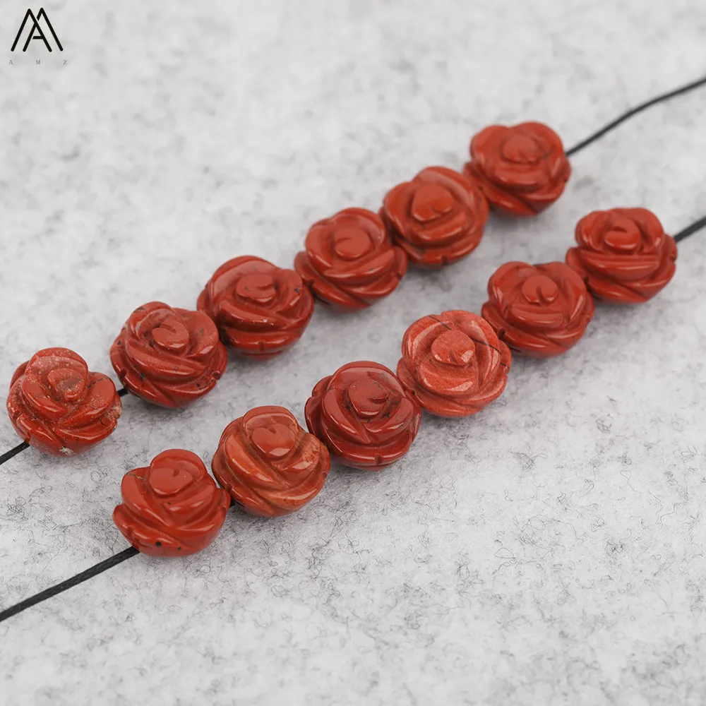 15 teile/los 10mm Natürliche Achate Lapis Fluorit Stein Quarz Kristall Geschnitzte Rose Blume Form Ohrring Perlen Für Schmuck DIY Machen – Detail 13