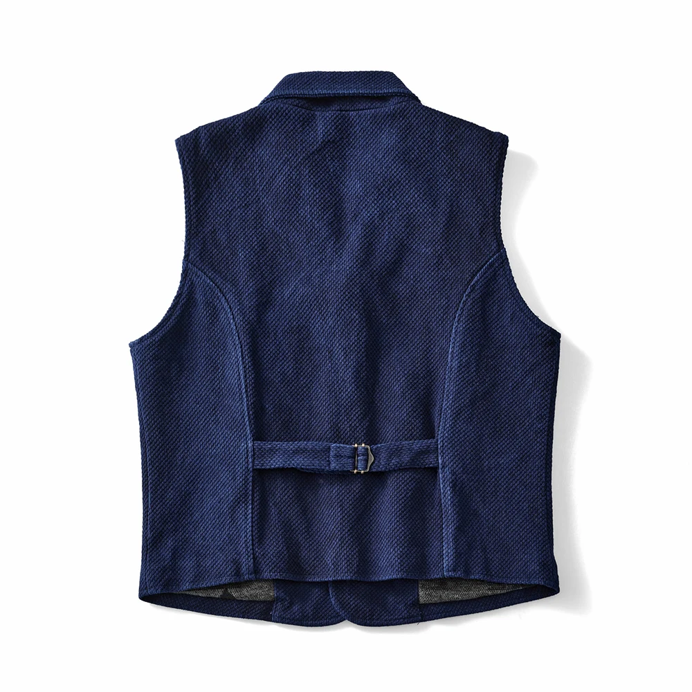 England Retro Indigo Jacket Vest Men Heavy Cotton Thick Lapel Multi-Pockets Blue Dyed Vest  Autumn Fashion Casual Cardigan Coat