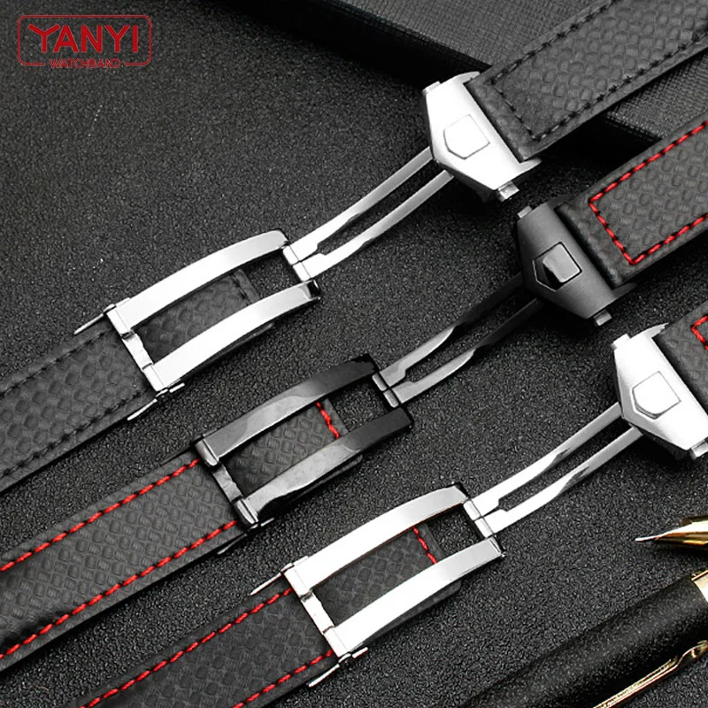 Carbon fiber pattern Genuine Leather Strap 20mm 22m for tag he-uer F1 watchband wristwatches band leather watch bracelet