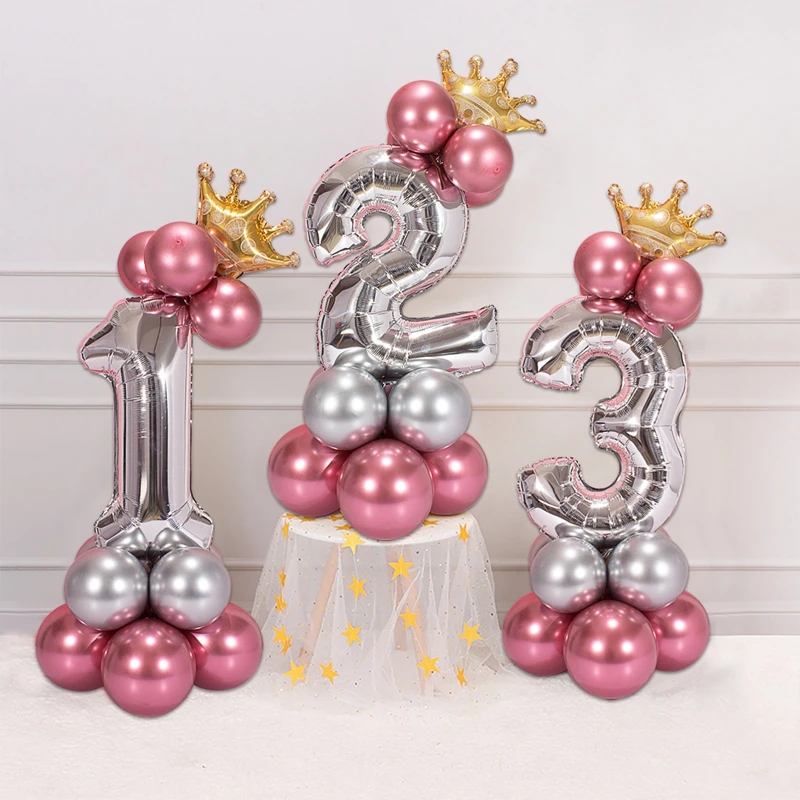 Rose Gold Number Balloons Happy 1st Birthday Party Decorations Kids Baby Shower Foil Helium Baloon 1 2 3 Year Birthday Globos