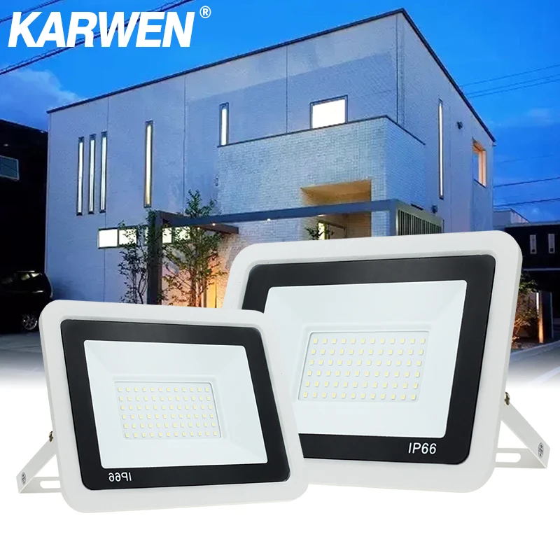 Waterproof IP66 Led Floodlight 10W 20W 30W 50W 100W Smart IC 220V White Shell Outdoor Lighting SMD 2835 For Street Spotlight