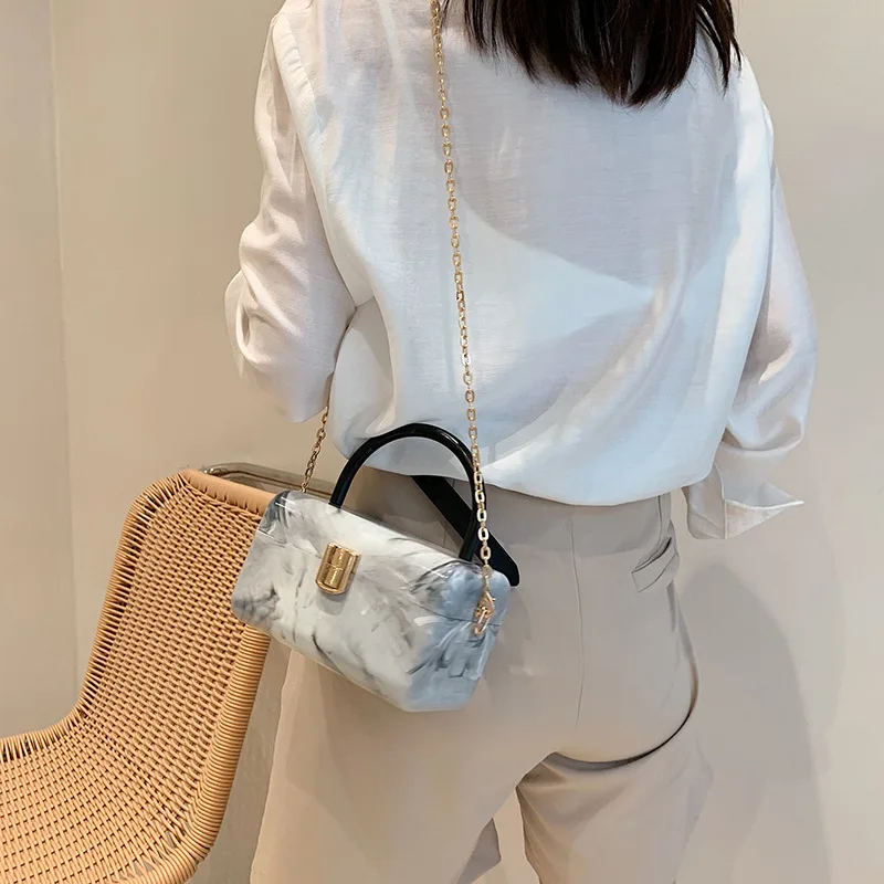 Square Box Party Handbag For Women Purses Clutch Bag Marbling Shoulder Chain Bag Female Tote Crossbody Bag Wedding Pouch 2021