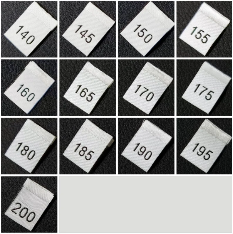 200PCS Woven Folded Labels for Clothes, Size Labels for Garment, 140-200 Size,Black, White, Polyester, Size of 35*12mm, LB-038