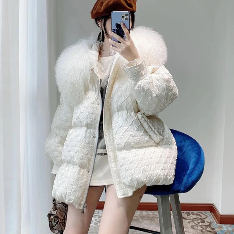 2024 Winter New Big Fur Collar Down Cotton Jacket Women's Korean Loose Thick Cold-proof Cotton Outerwear Casual Parka Overcoat